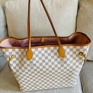 Authentic Louis Vuitton Neverfull GM Damien Azur with rose ballerine interior